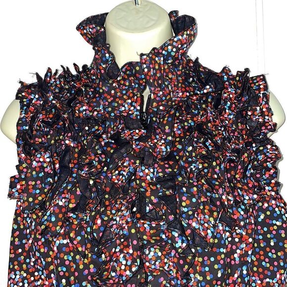 DS by Debbie Shuchat sleeveless ruffle front zip up blouse with polka dots - Picture 2 of 8